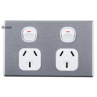 Double Powerpoint 10A Horizontal Cover - Aluminium